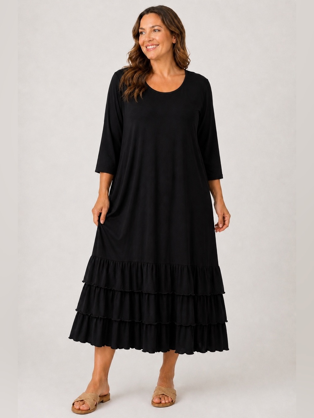 Zadie B Black Layering Ruffle Hem Dress Size 2X Modest Casual Comfy